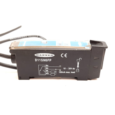 Used Banner D11SN6FP Fiber Optic Sensor, Voltage: 10-30VDC, Output: NPN Sinking