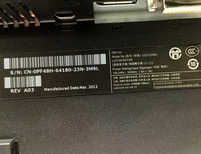 Used Dell U2212HM UltraSharp Flat Panel 21.5" HD LED Monitor 1920 x 1080 DVI/VGA/DP