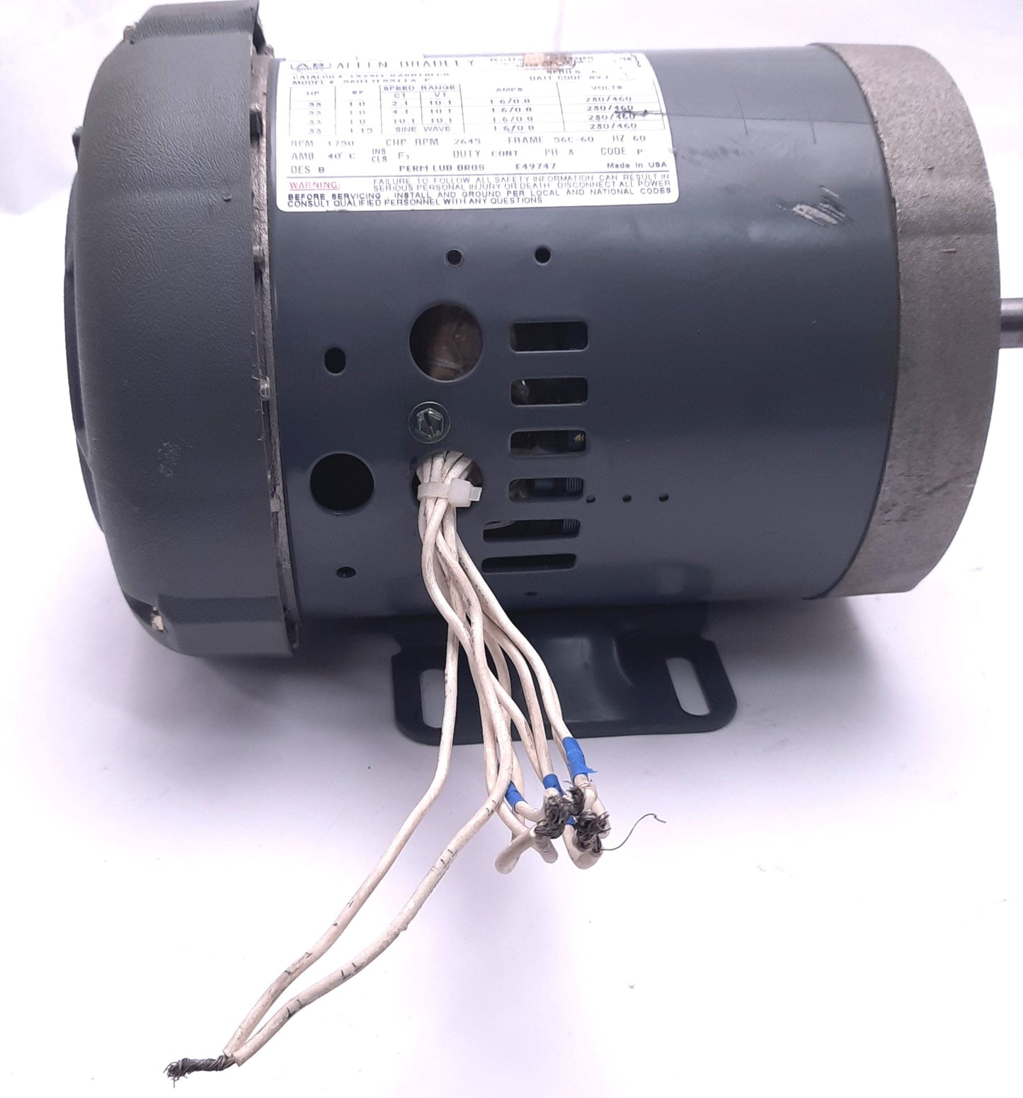 Used Allen-Bradley 1329M-XASB18FCX Variable Speed AC Motor 230/460v No Electrical Box