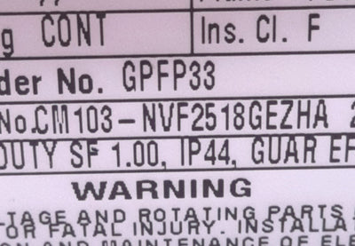 Used Allen-Bradley CM103-NVF2518GEZHA Inverter Duty GP Motor 208-230/460V, FB56,1/4HP