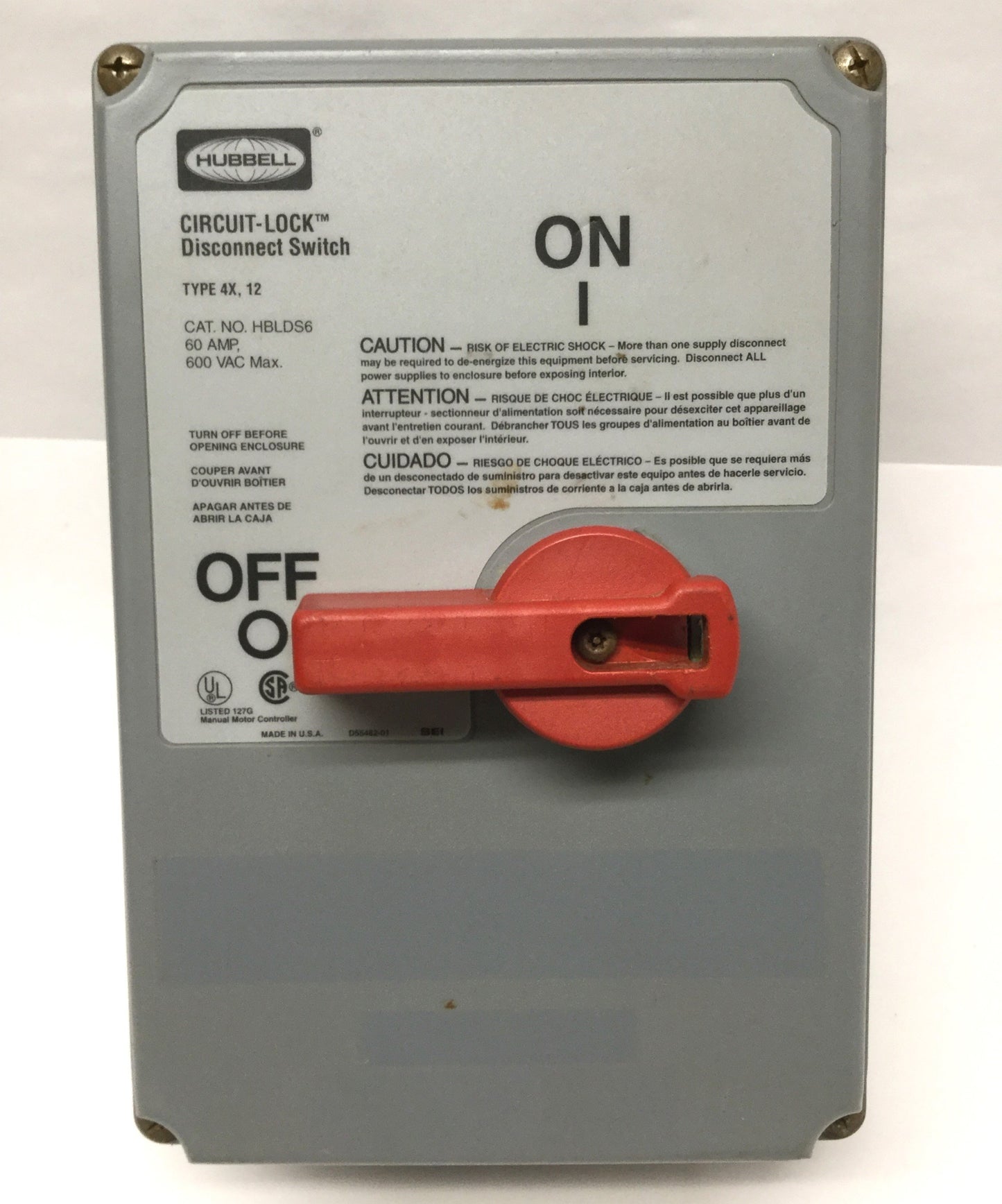 Used Hubbell HBLDS6 Circuit-Lock Disconnect 3-Pole 600VAC *Switch Replaced w/KG80*