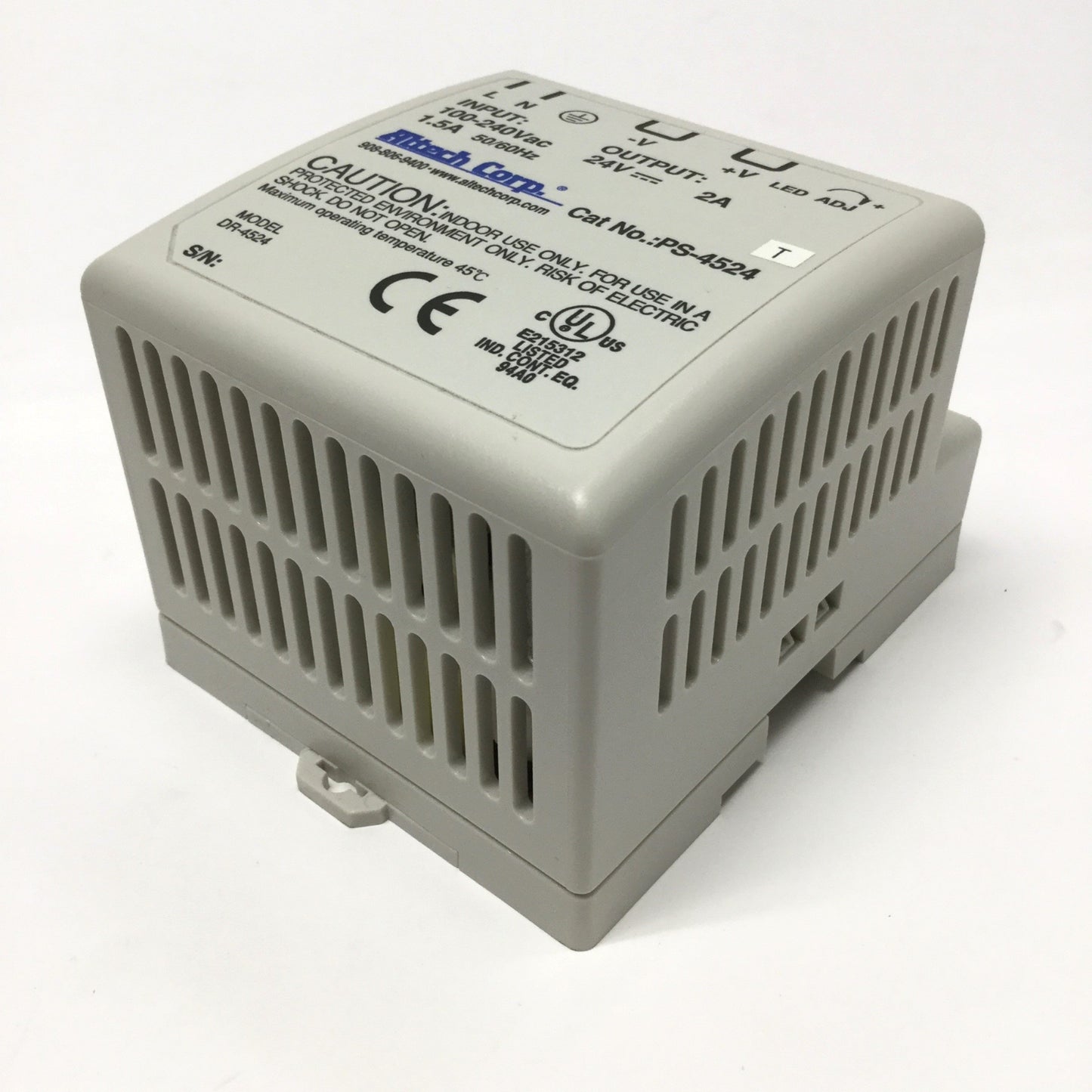 Used Altech PS-4524 Industrial DIN Rail Power Supply 100-240VAC In, 24VDC 2A Out, 48W