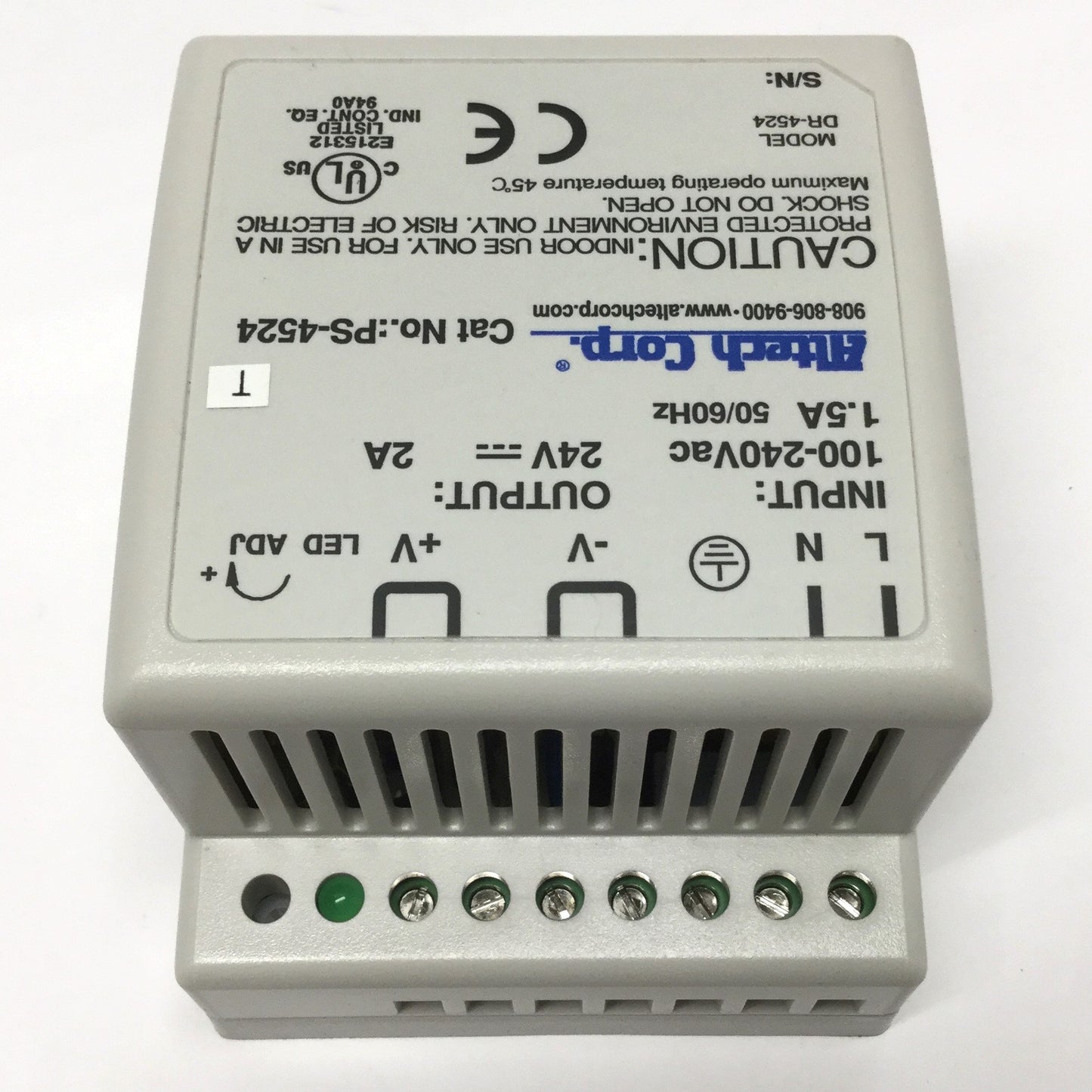 Used Altech PS-4524 Industrial DIN Rail Power Supply 100-240VAC In, 24VDC 2A Out, 48W
