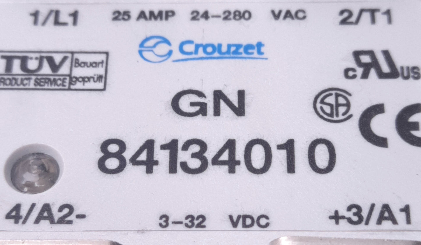 Used Crouzet GN 84134010 Solid State Relay 3-32v DC Control, 24-280v AC 25A Output