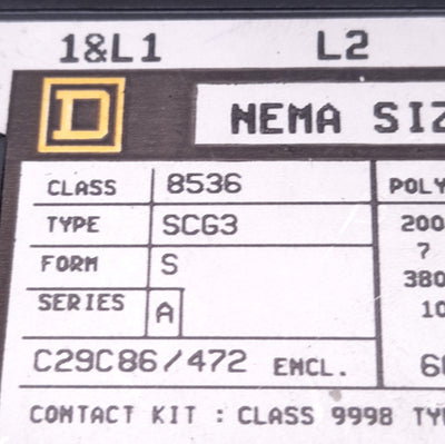 Used SquareD SCG3 Motor Starter & Enclosure, 200V-575VAC, 7 1/2-10HP, x2 9999SX-6