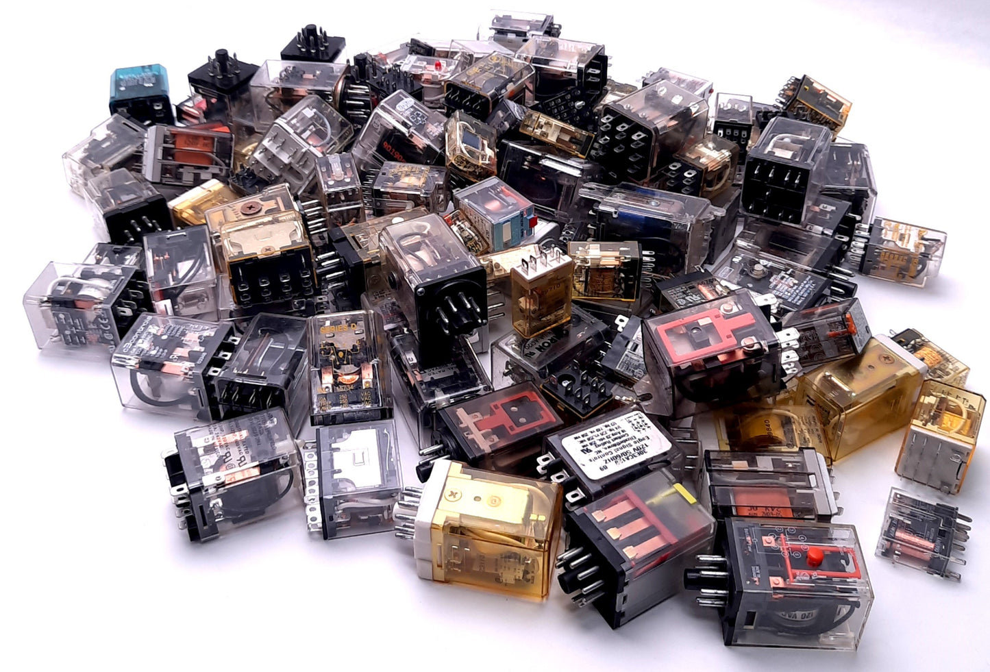 Used Lot of 10 Various AC Relays No Base, IDEC, AB, Banner, Omron, Dayton, AC Coil
