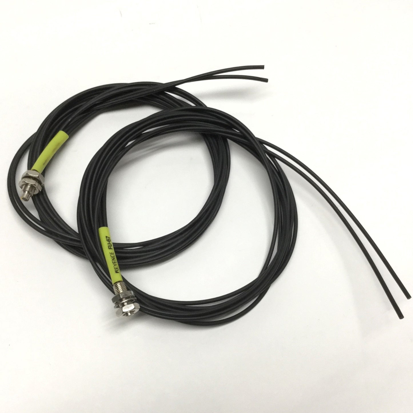 Used Lot of 2 Keyence FU-67 Reflective Fiber Unit, Parallel Detection, M6 Thread, 2m