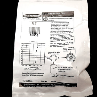 New Banner FLTI Infrared Pass Filter, For Use With PresencePLUS, C-Mount