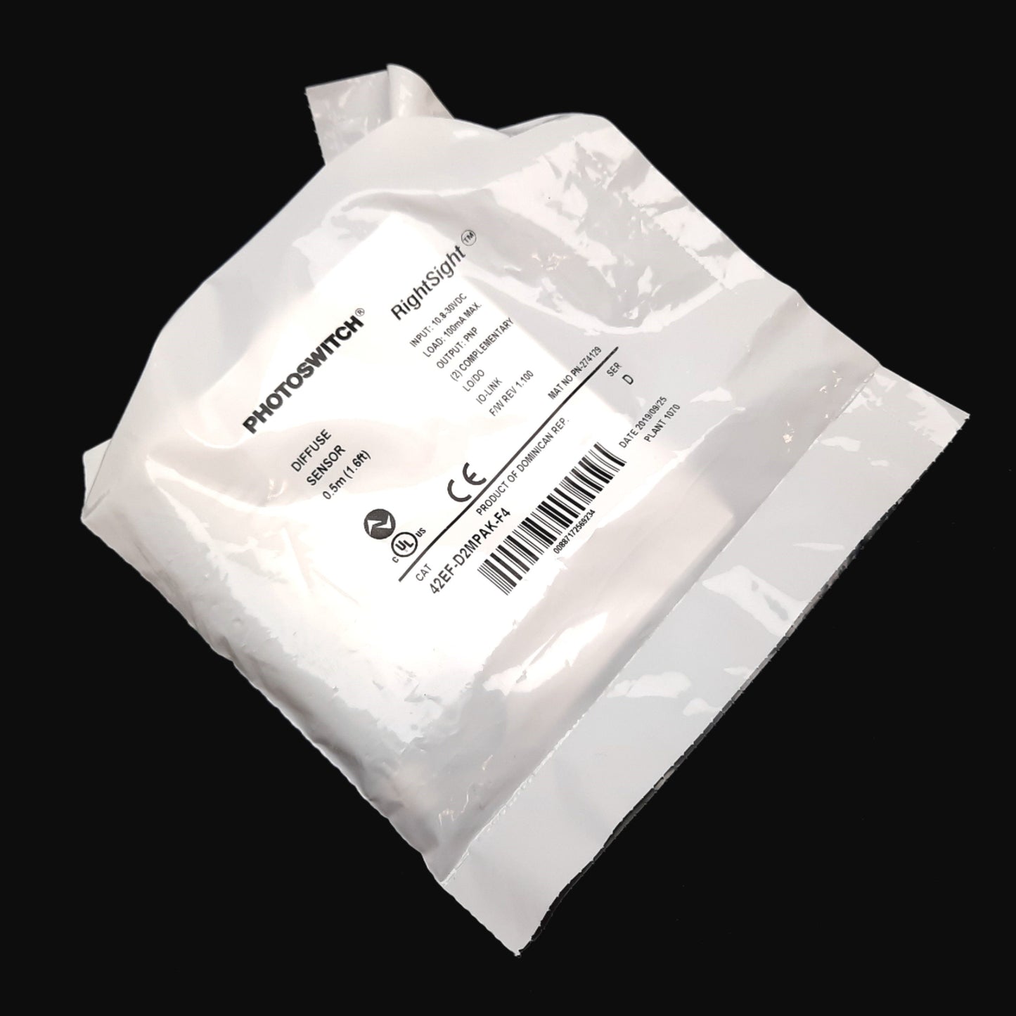 New Allen Bradley 42EF-D2MPAK-F4 Photoelectric Sensor, Diffuse, 500mm, 10.8-30VDC
