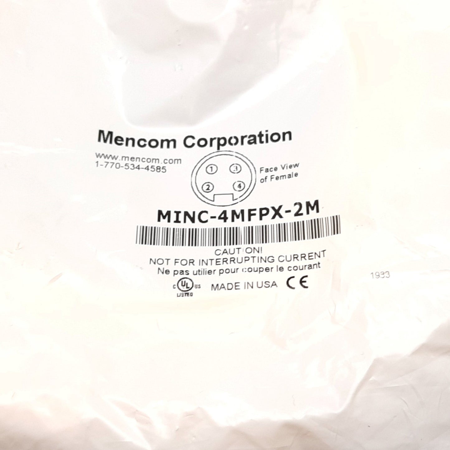 New Mencom MINC-4MFPX-2M MIN Size I Cordset, 4-Pin Male to Female, 300V 8A, 2m