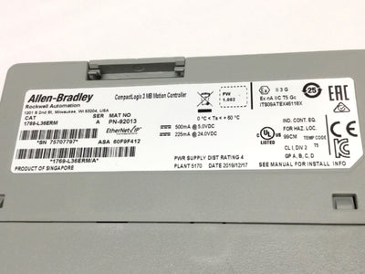 Used Allen Bradley 1769-L36ERM CompactLogix EtherNet/IP Motion Controller 3MB 16-Axis