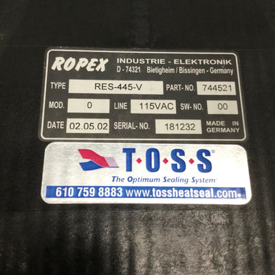 Used ROPEX RES-445-V Resistron Impulse Heat Sealing Band Controller, 0-500øC 115VAC