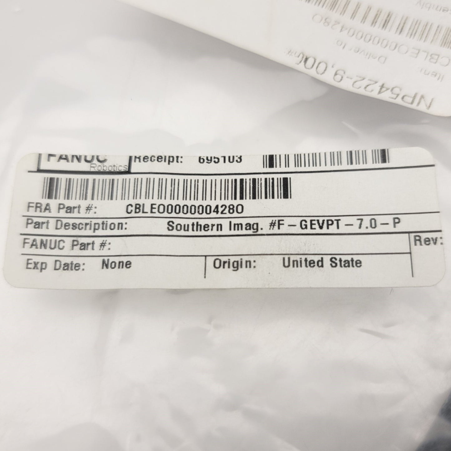 Used Fanuc CBLEO00000428O F-GEVPT-7.0-P Intercon 1 High Flex GigE Ethernet Cable 7m