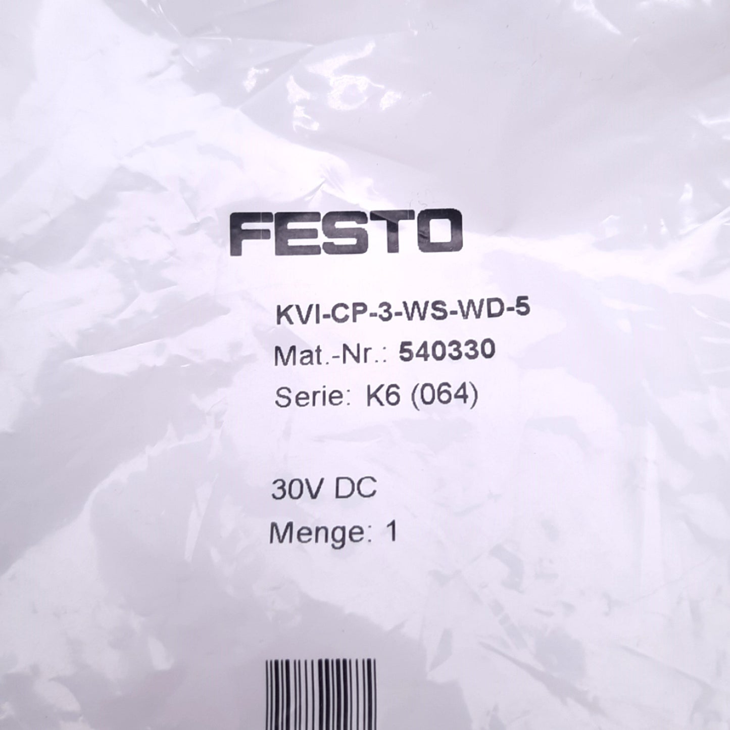New Festo KVI-CP-3-WS-WD-5 Ninety Degree Connection Cable M9 5-Pin, 5m, 540330