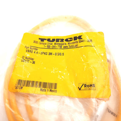 New Turck VBRS 4.4-2PKG 3M-0.5/0.5 Splitter Cordset, 4-Pin M12 Male to 2x 3-Pin M8