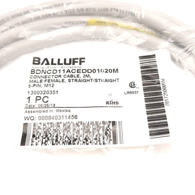 New Balluff BDNCD11ACEDD01020M Cordset, 5-Pin M12 Male to Female, 2m Long