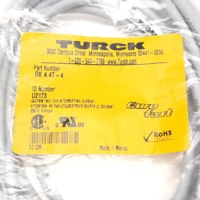 New Turck RK 4.4T-4 Sensor Cordset, 4-Pin M12 Female to Flying Leads, 250V 4A, 4m