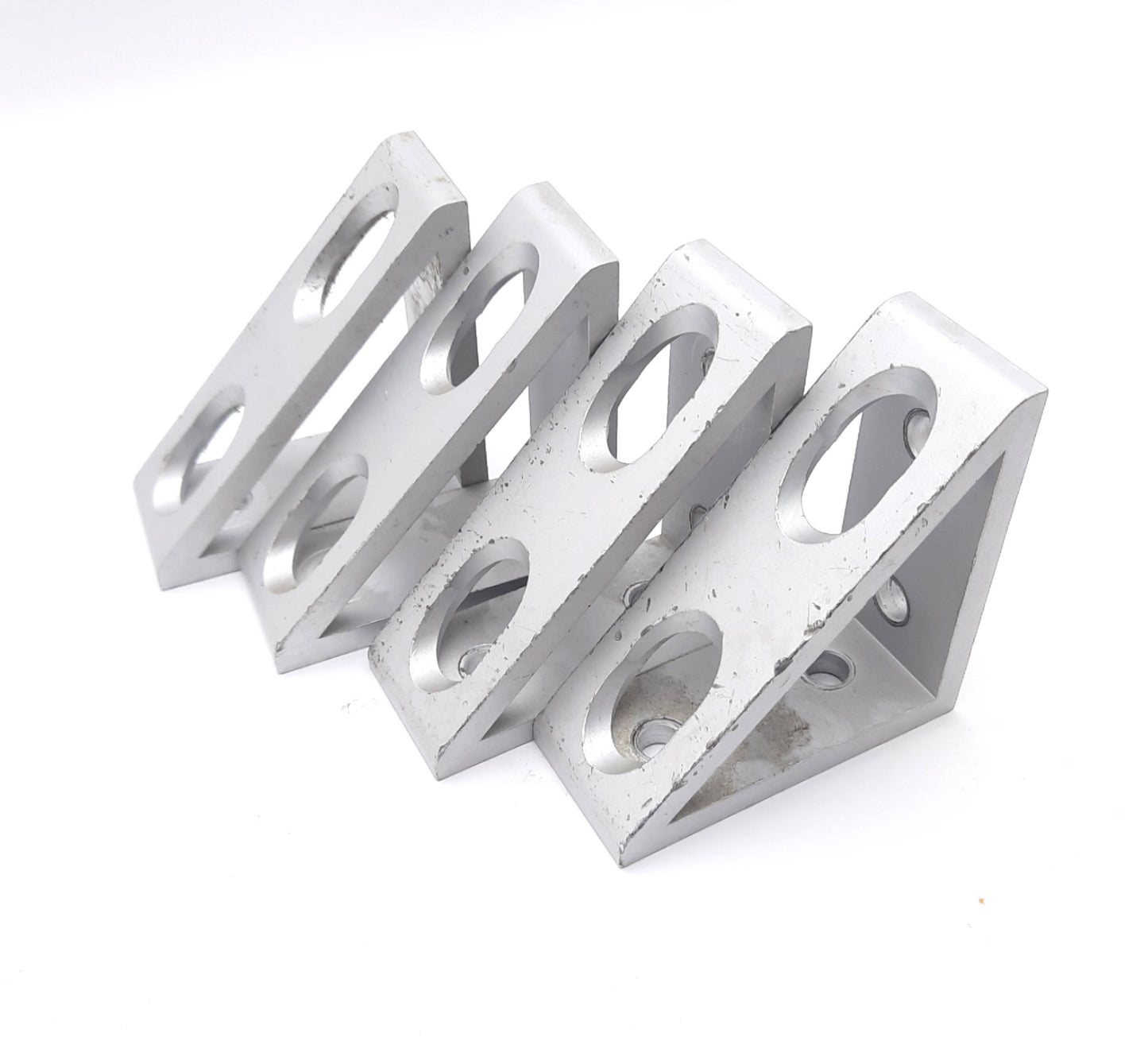 Used Lot of 4 80/20 4336 Tall Gusseted Inside 90° Corner Bracket, 4-Hole, 15 Series