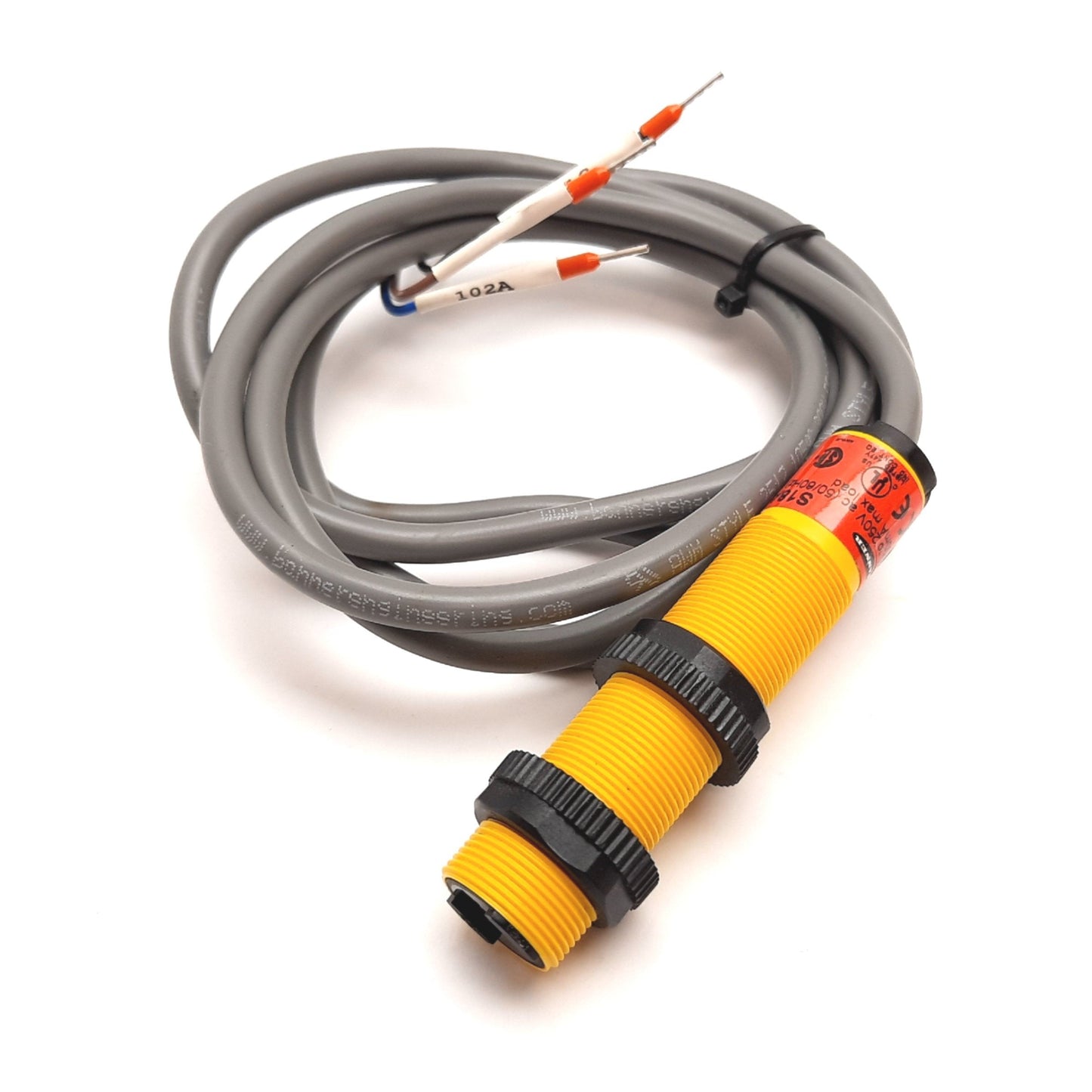 Used Banner S18AW3FF100 Photoelectric Sensor, 100mm, 20-250VAC, SPST, 1.5m Cable