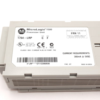 Used Allen Bradley 1764-LRP Ser C Rev F Frn 11 MicroLogix 1500 Processor Unit, 5VDC