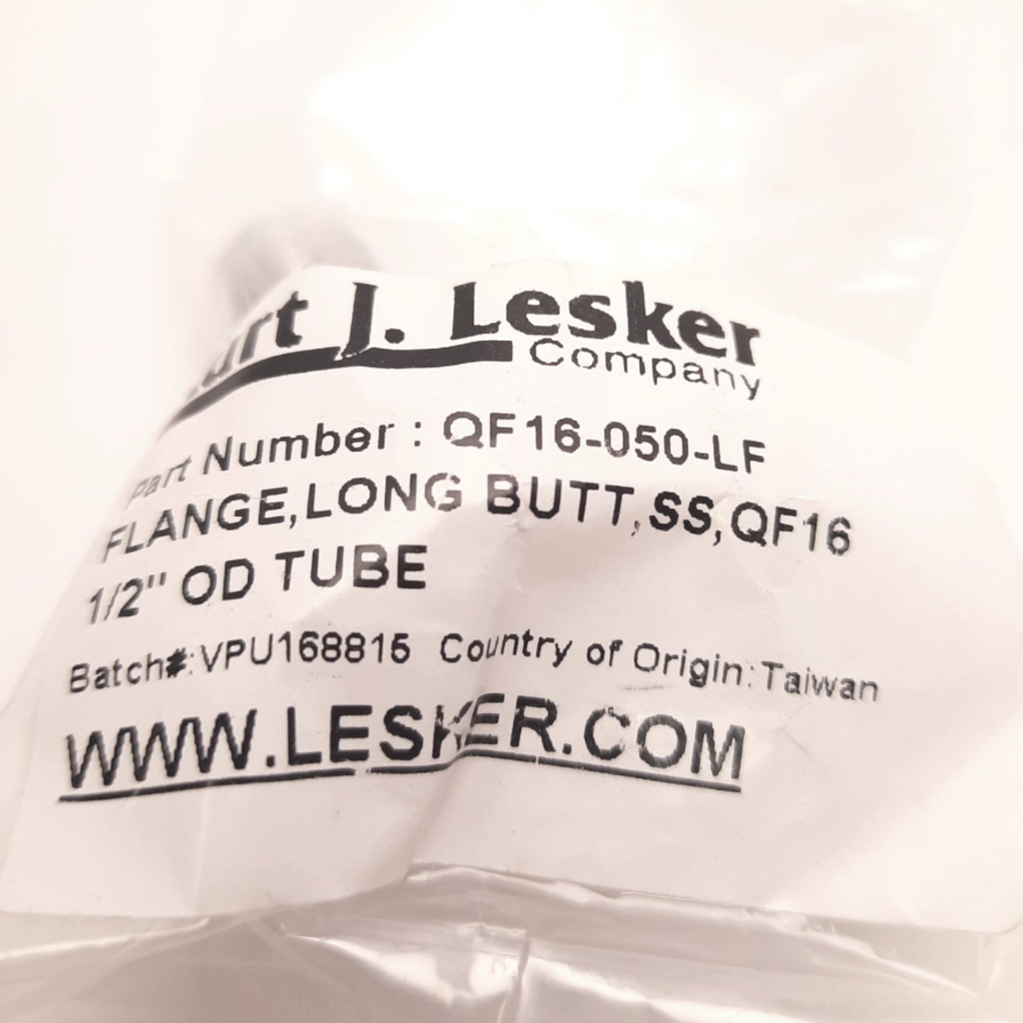 New Lot of 6 Kurt J Lesker QF16-050-LF Long-Butt Flange for 1/2" Tube, 0.375" Bore