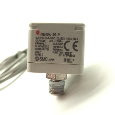 Used SMC ISE40A-01-V Digital Pressure Switch, -0.1 to 1.0MPa, PNP, 1/8"NPT, 12-24VDC
