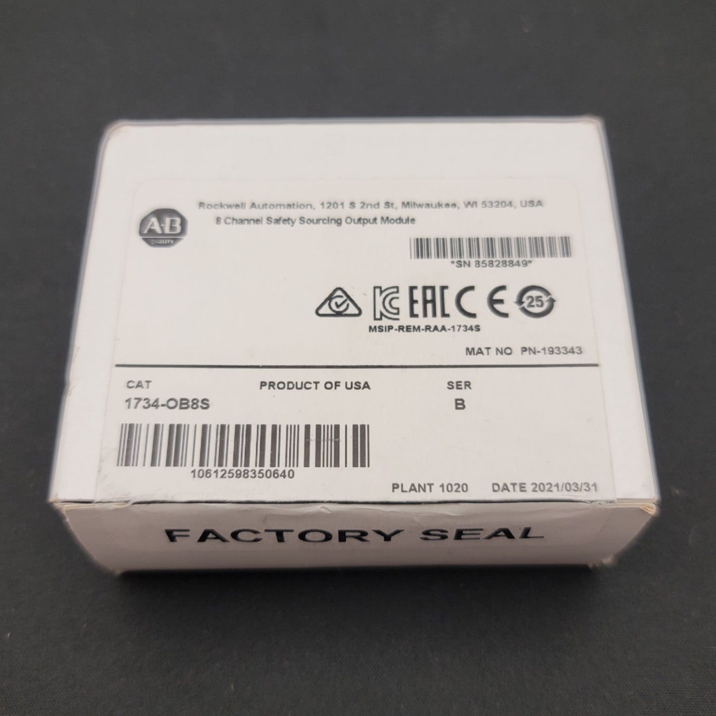 New Allen Bradley 1734-OB8S Ser B DC Safety Output Module, 8 Points, Output: 24VDC