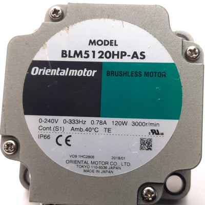 Used Oriental Motor BLM5120HP-AS Brushless Motor 0-240V, 0-333Hz, 120W, 3000RPM