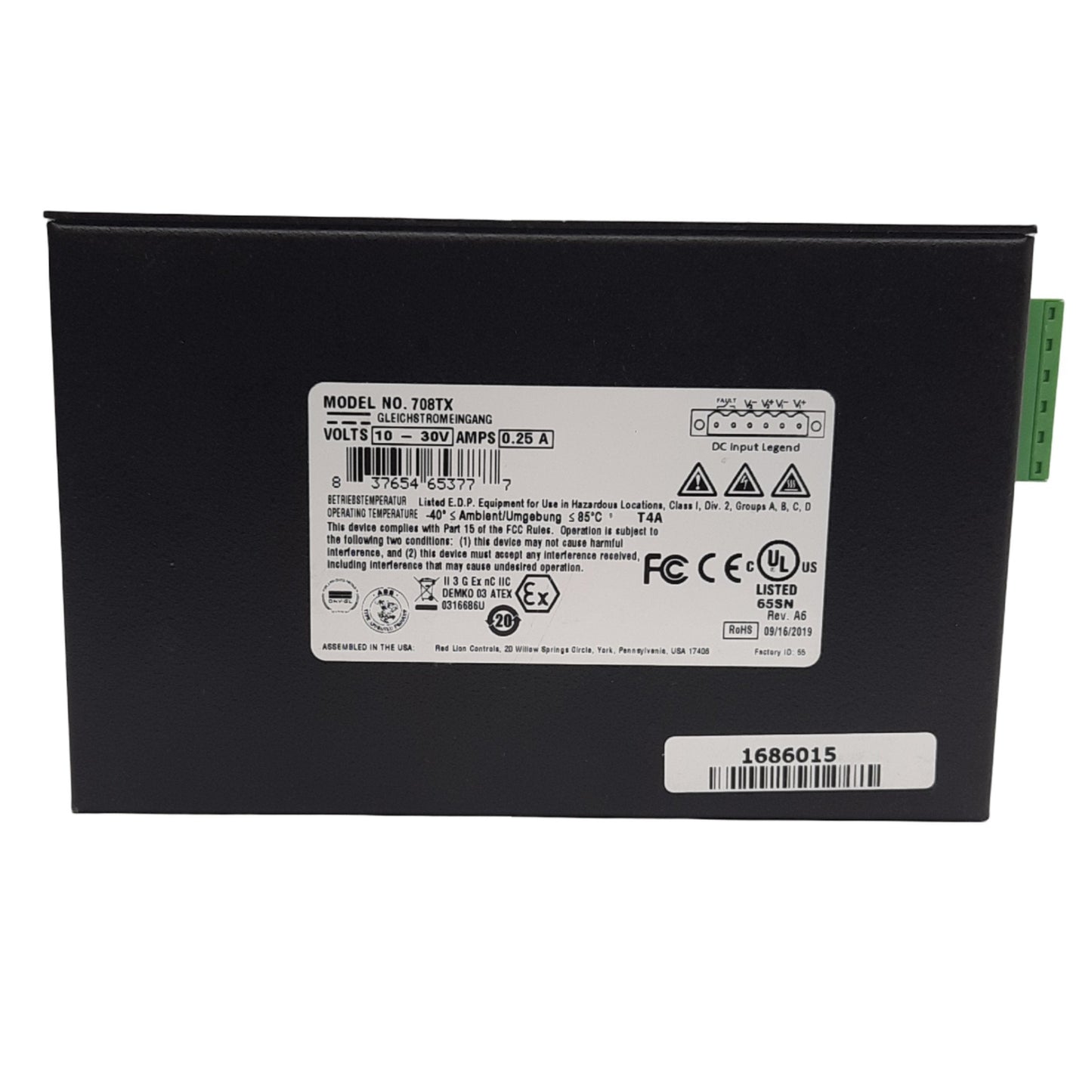 Used Red Lion N-Tron 708TX Managed Industrial Ethernet Switch, 8-Port, 10-30VDC 0.25A