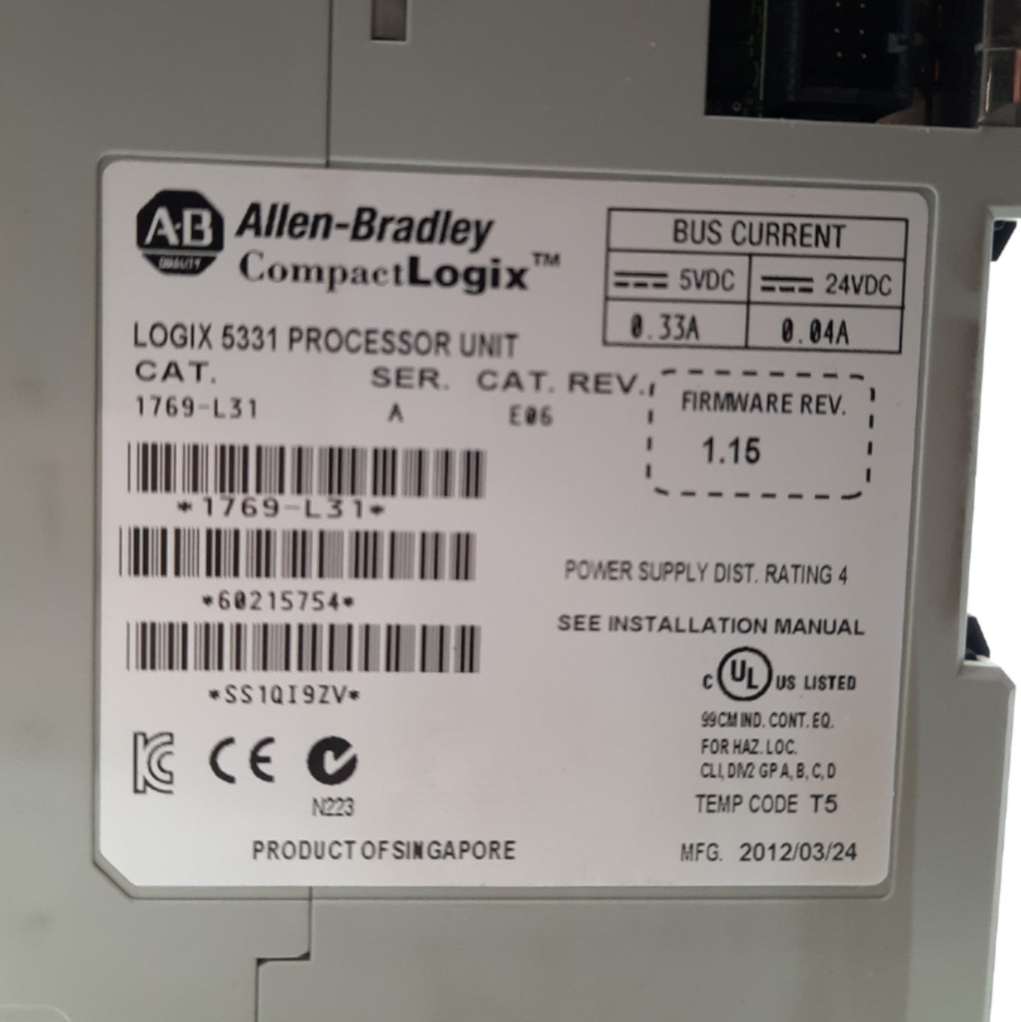 Used Allen Bradley 1769-L31 CompactLogix I/O 5331 Processor Controller Unit CPU 512KB