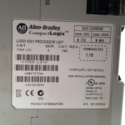Allen Bradley 1769-L31 CompactLogix I/O 5331 Processor Controller Unit CPU 512KB