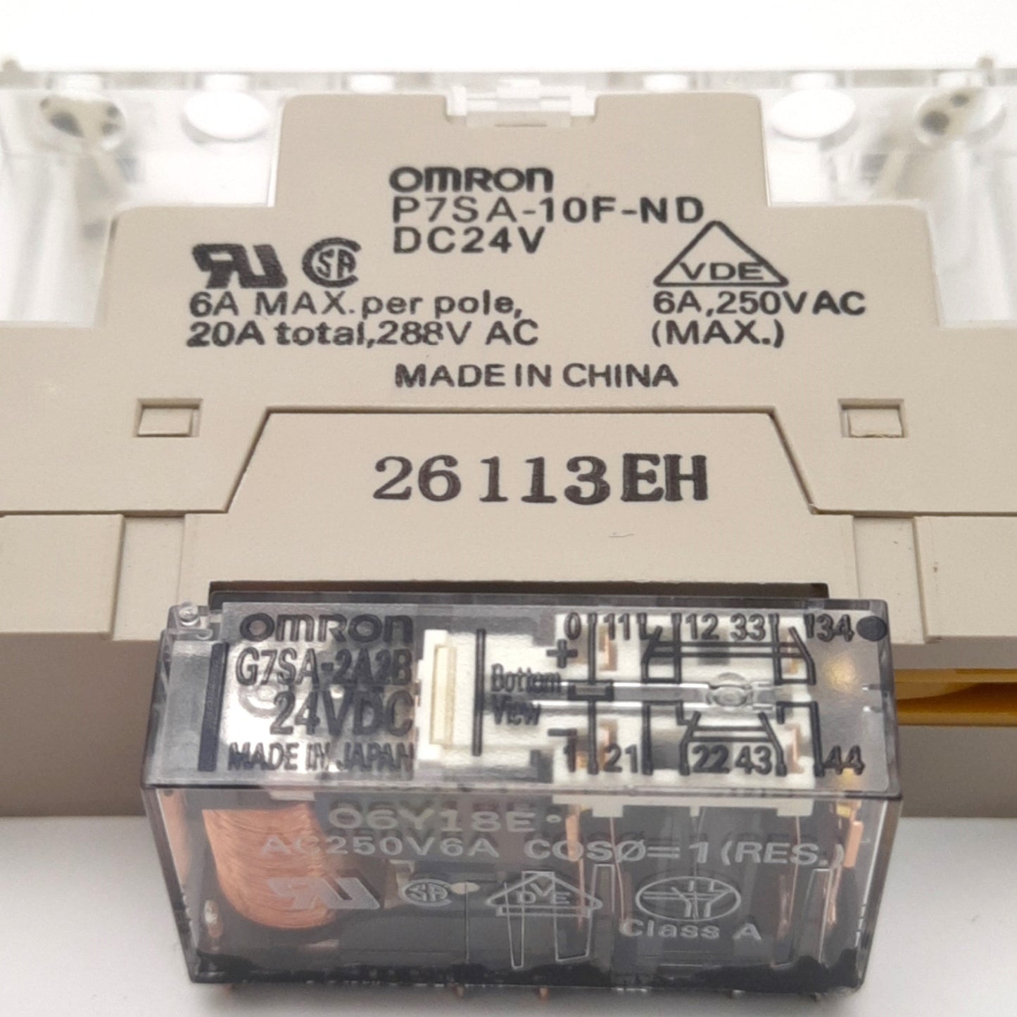Used Omron P7SA-10F-ND DC24 Socket With G7SA-2A2B 24vDC Relay, DPST NC/NO