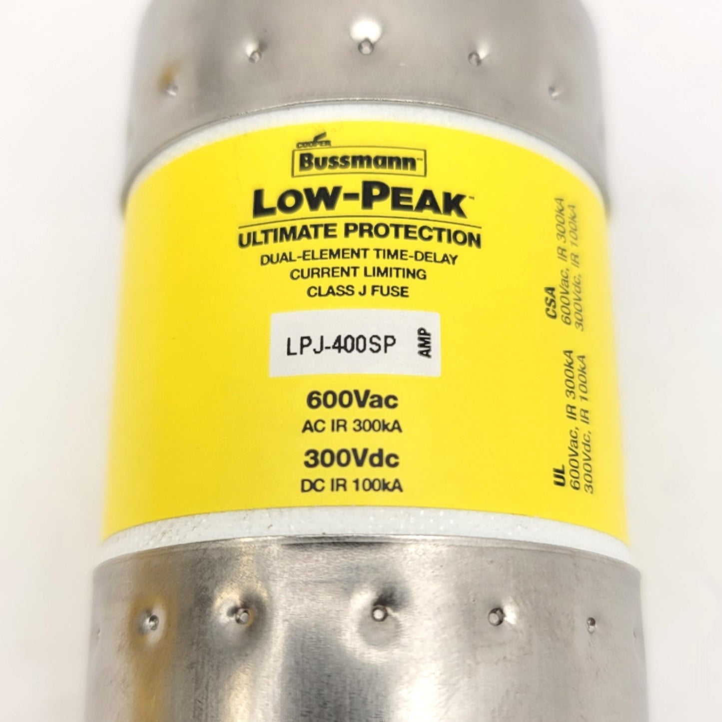 Used Bussmann LPJ-400SP Low Peak Dual Element Blade Body Fuse, 600VAC/300VDC, 400A