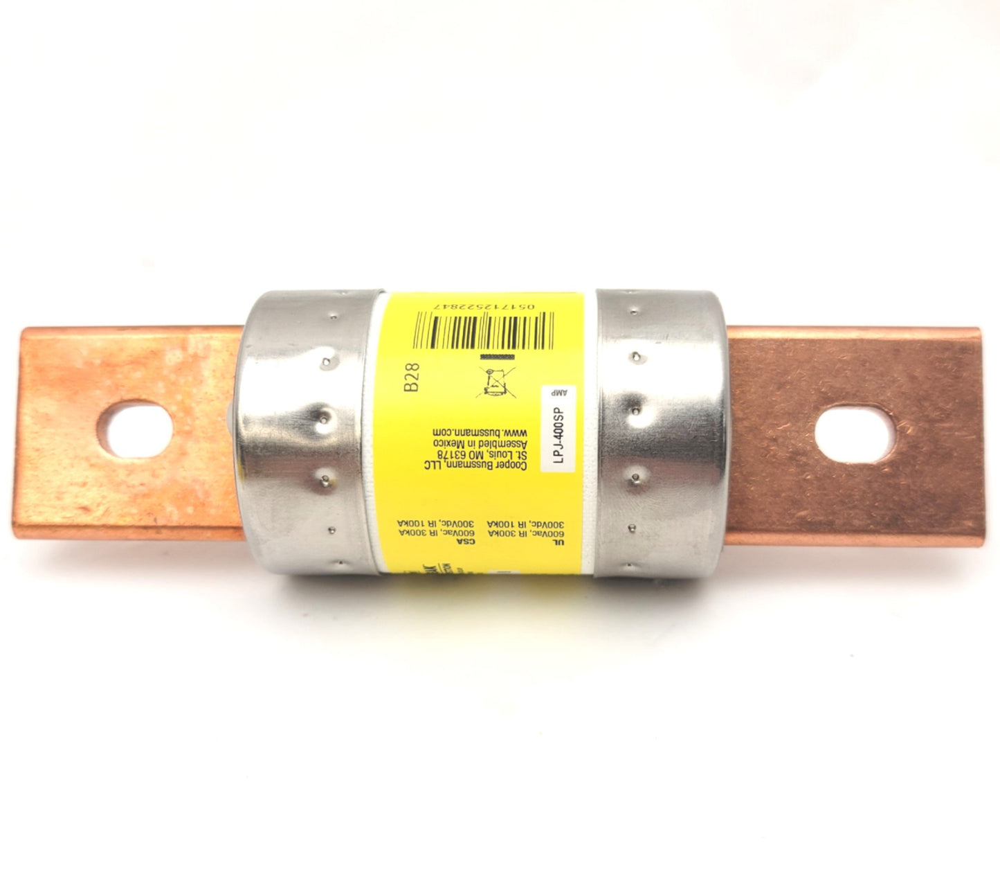 Used Bussmann LPJ-400SP Low Peak Dual Element Blade Body Fuse, 600VAC/300VDC, 400A