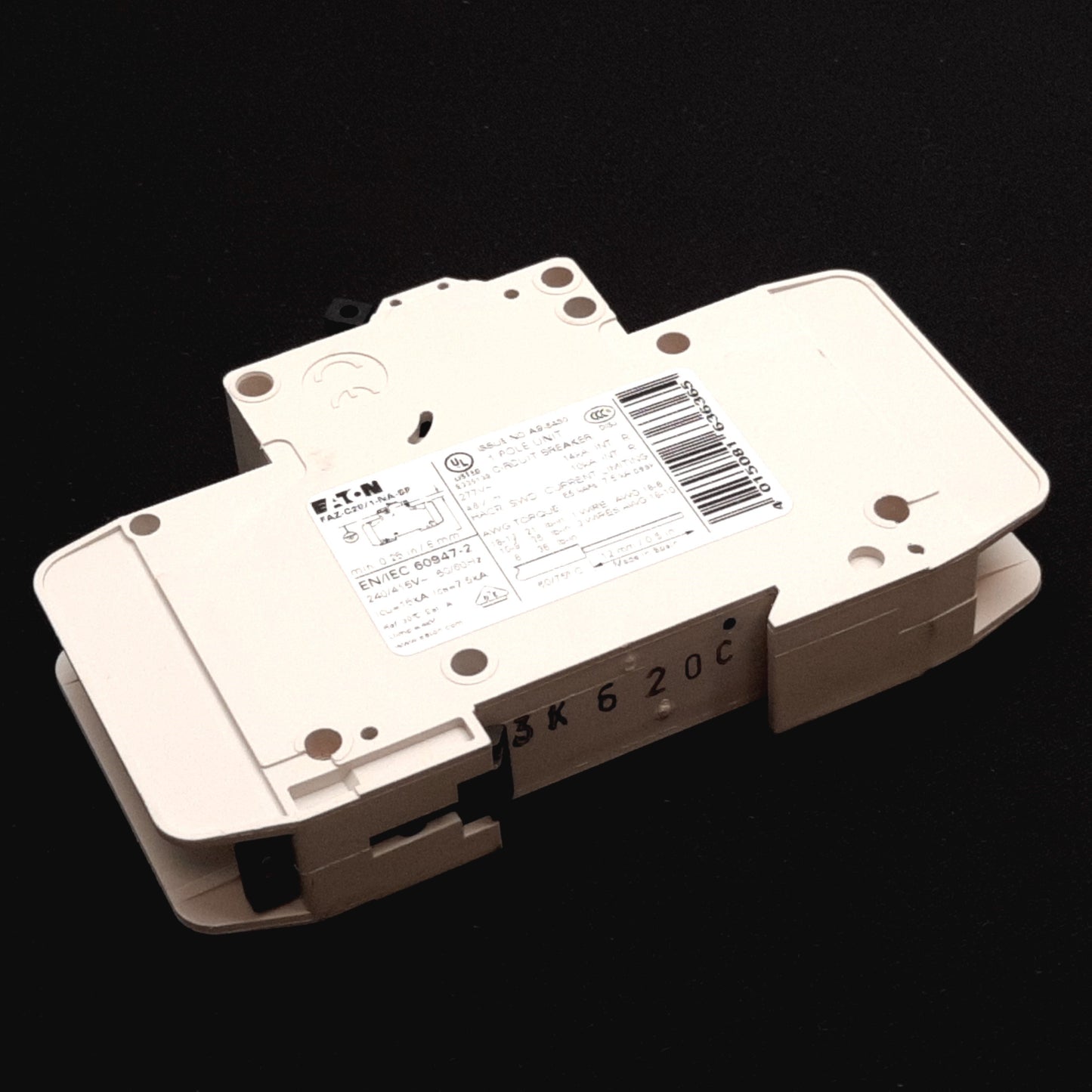 Used Eaton FAZ-C20/1-NA Circuit Breaker, 1-Pole, C-Curve, 48VDC 277VAC 20A