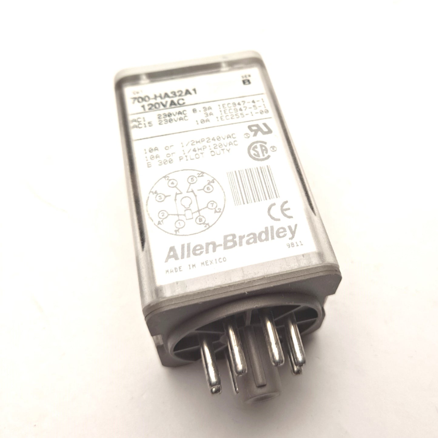 Used Allen Bradley 700-HA32A1 Relay Coil: 120VAC, Contact: 240VAC 10A DPDT