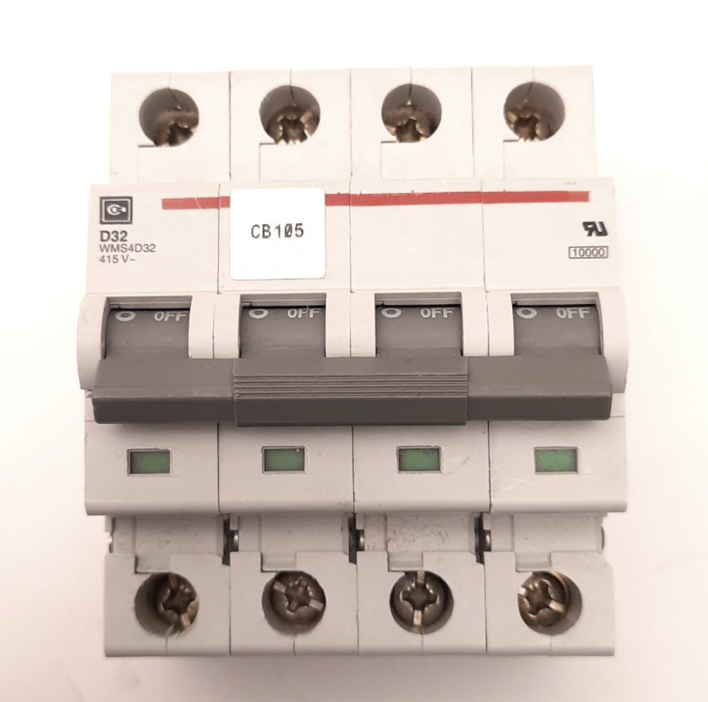 Used Cutler Hammer WMS4D32 Circuit Breaker, 4-Pole, D-Curve, Rating: 32A 415VAC