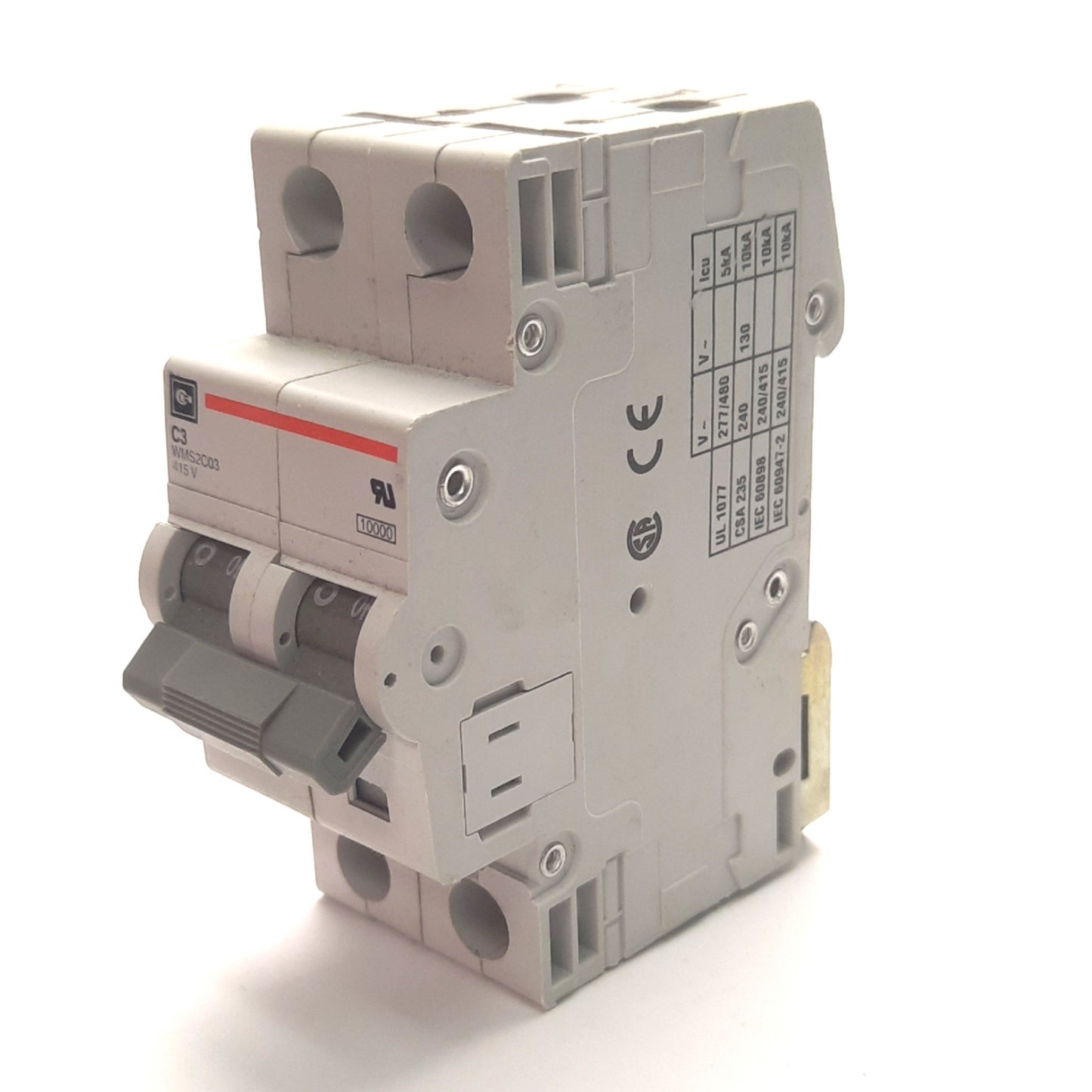 Used Cutler Hammer WMS2C03 Circuit Breaker, C-Curve, 2-Pole 480VAC 5A, DIN Rail