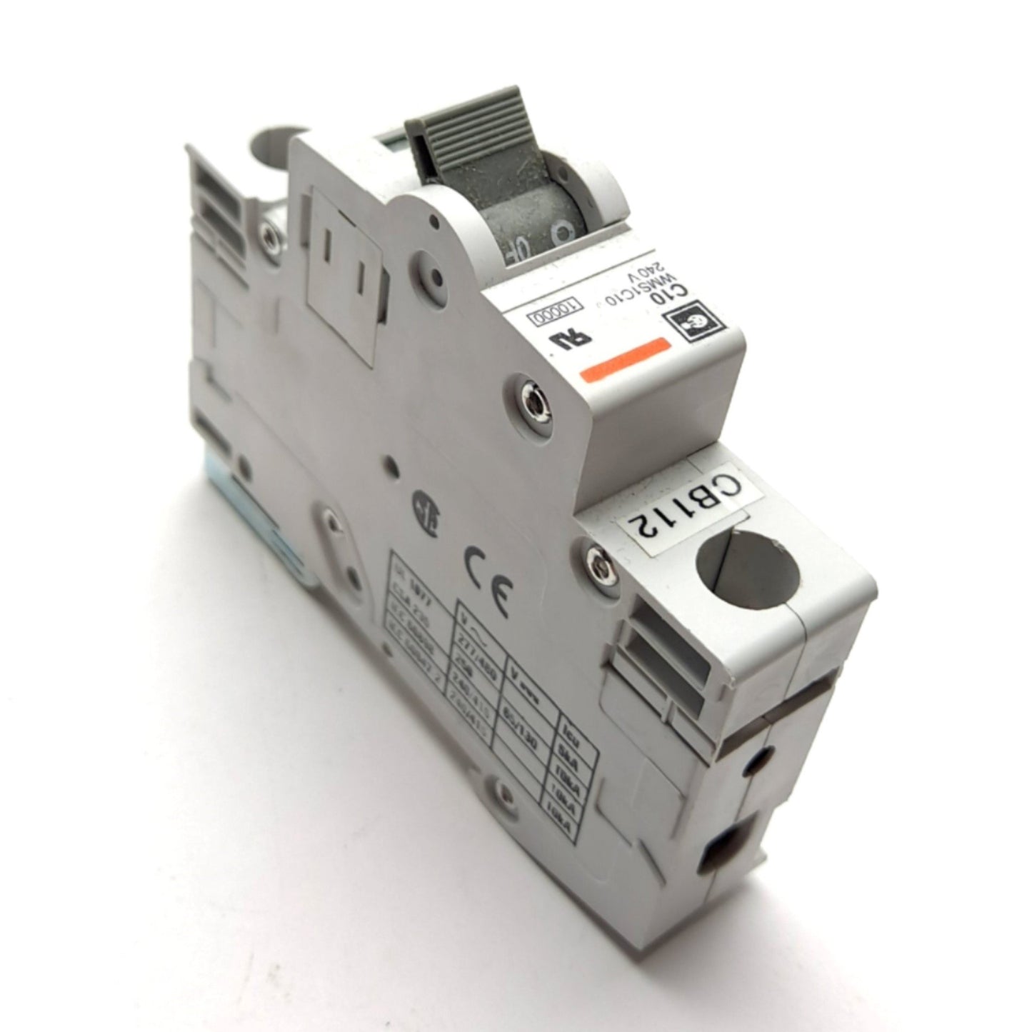 Used Cutler Hammer WMS1C10 Circuit Breaker, 1-Pole, C-Curve, 10A 240VAC, DIN Rail