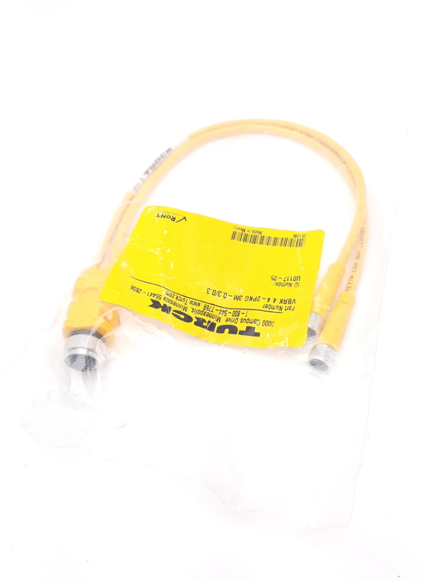 New Turck VBRK 4.4-2PKG 3M-0.3/0.3 Splitter Cordset, 4-Pin M12 Male to 2 x 3-Pin M8