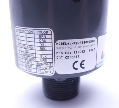 Used Dynapar HR62505000B40 Encoder 5-26VDC, 3/8" Shaft Bore, 500PPR, 10 Pin Male