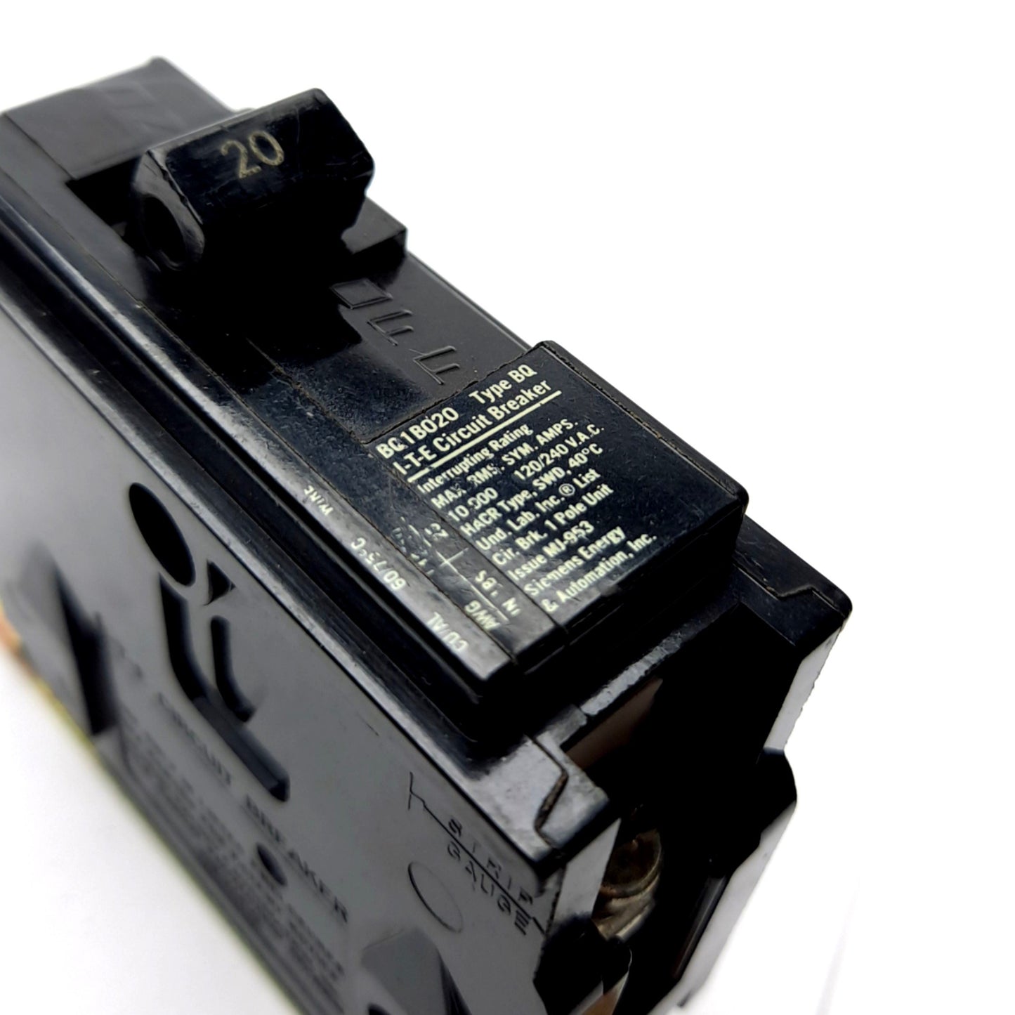 Used Siemens BQ1B020 ITE Circuit Breaker, Single Pole, Rating: 20A 120/240VAC