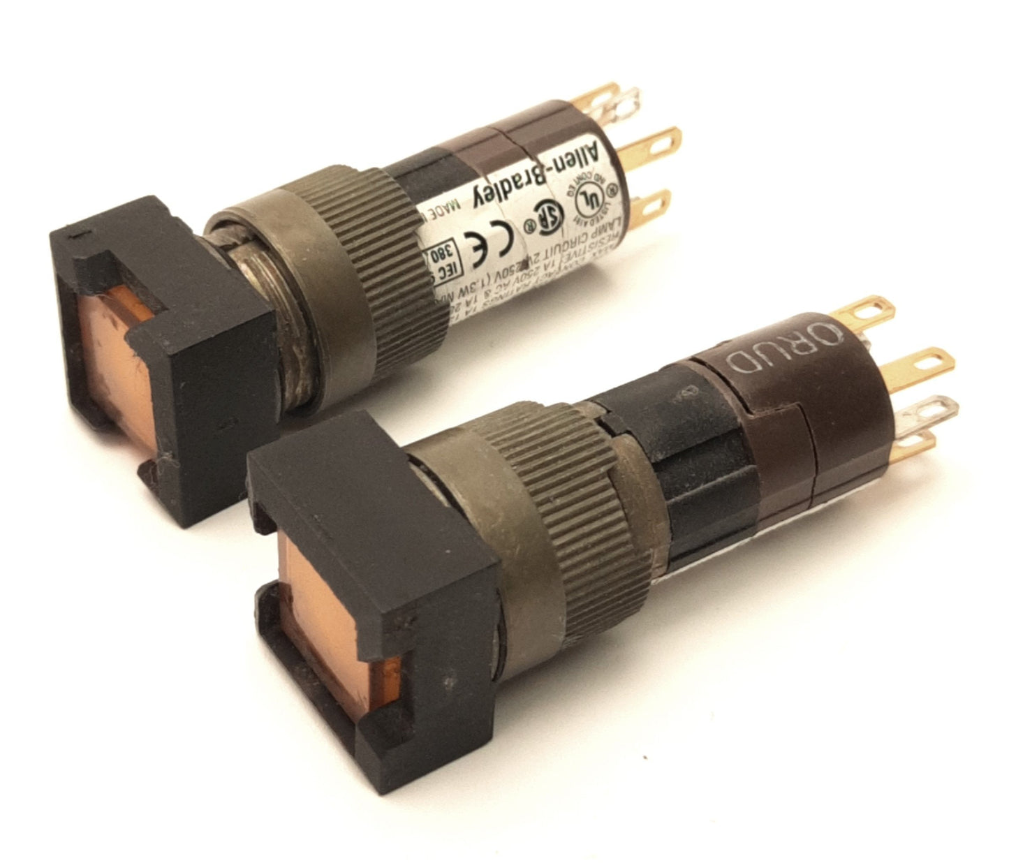 Used Lot of 2 Allen-Bradley 800A-T Illuminated Pushbutton, Maintained, Orange, 125vAC