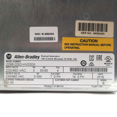 Allen Bradley 2098-DSD-HV030X V1.6 Ultra 3000i Servo Drive 7A 3Ø 240/480V