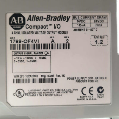 Allen Bradley 1762-OF4VI Ser A Rev 2 Isolated Analog Output Module, 4pt, ±10VDC