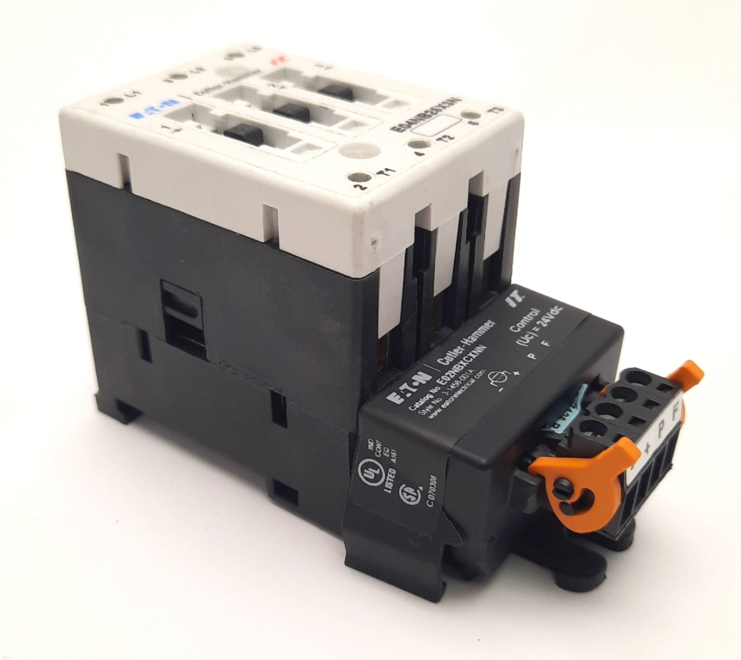 Used Eaton E04NB25X3N Contactor Starter With E02NBXCXNN 24VDC Coil/ 600VAC 25A 3-Pole