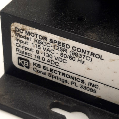 KB Electronics KBCC-125R D.C. Motor Speed Control Input: 120VAC, 130v DC Output