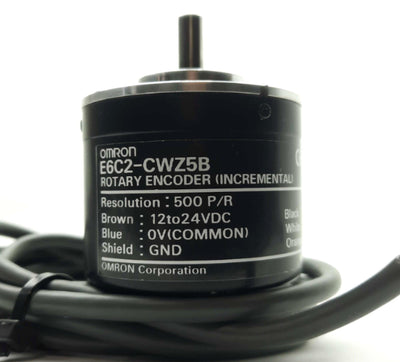 Used Omron E6C2-CWZ5B Rotary Encoder 500PPR PNP Open Collector 50kHz 6000RPM 12-24VDC