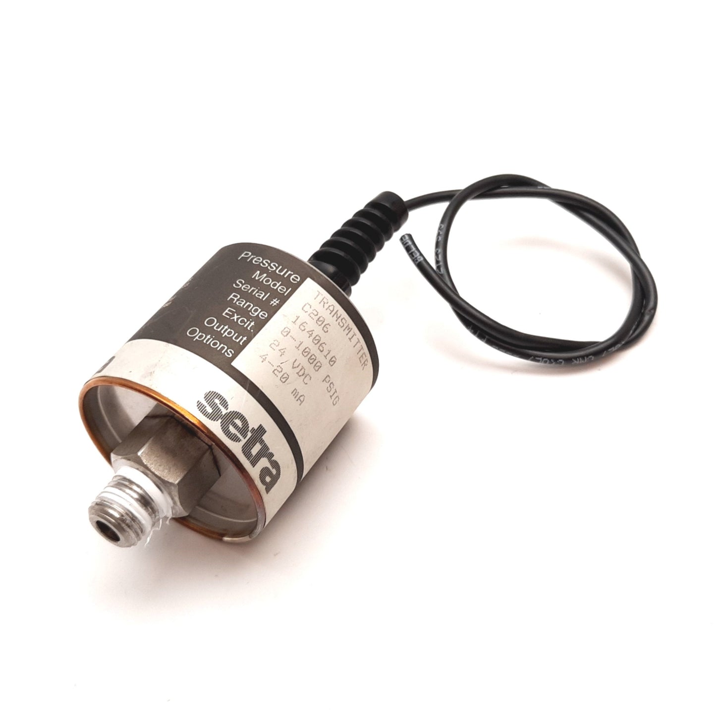 Used Setra C206 Pressure Transmitter, 0-1000psi, In: 24VDC, Out: 4-20mA, 1/4" NPT