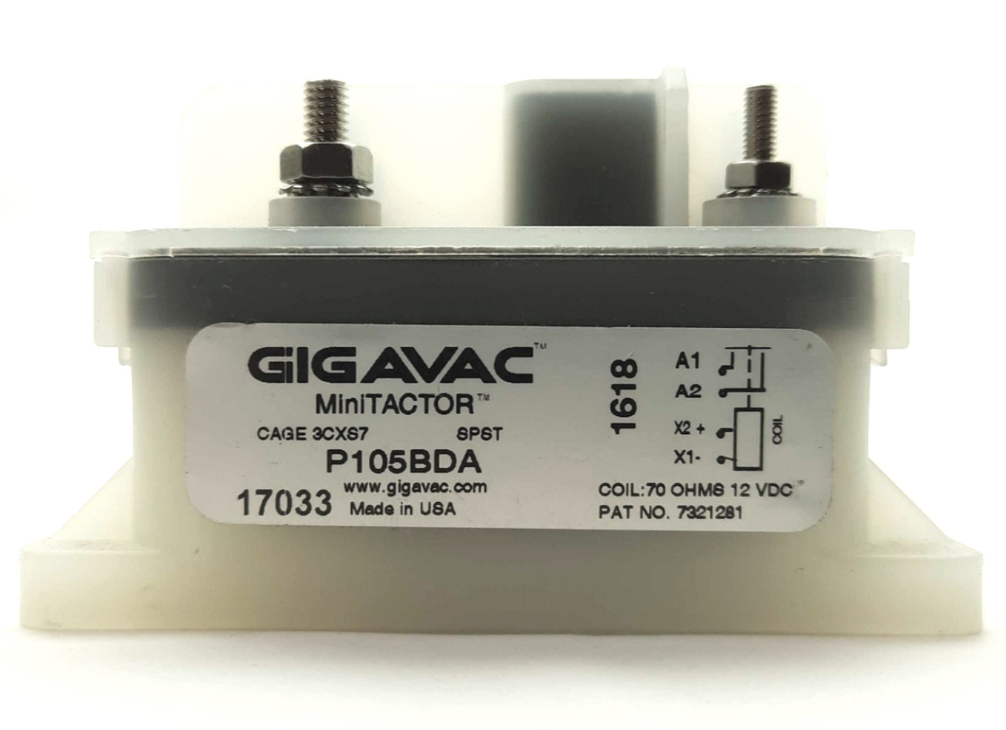 New GIGAVAC P105BDA Contactor, 1-Pole NO, 1200VDC 50A Rating, 12VDC Coil